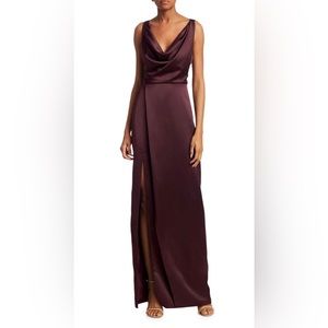 Halston Sz 6 burgundy cowl neck gown